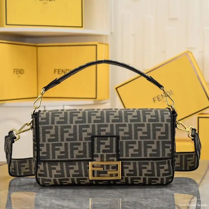 Cheap Brown Motif Fabric Bag FF In Large Fendi Baguette 0511